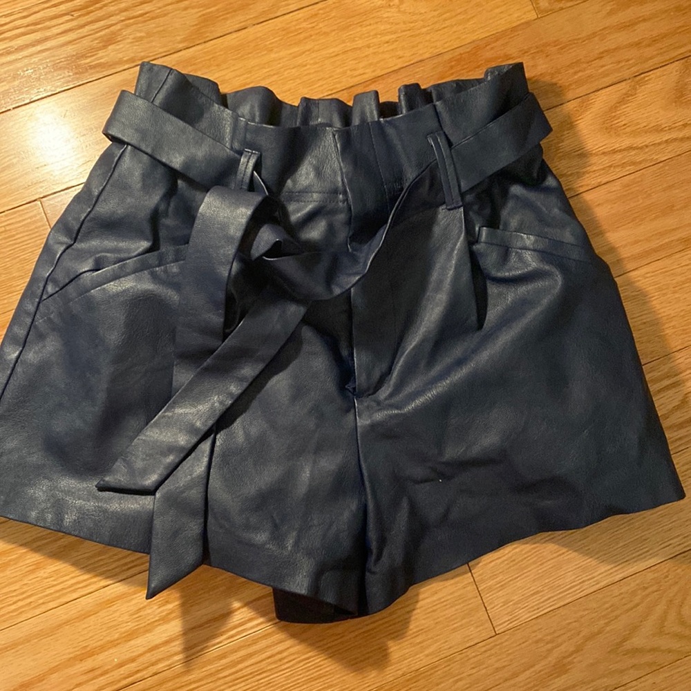 Navy leather shorts